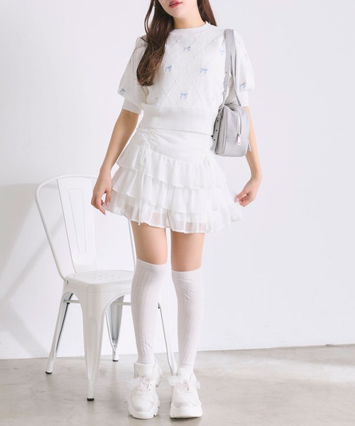 OLIVE des OLIVE（オリーブデオリーブ）の「ドロストティアードミニスカート（スカート・レディース・オフホワイト/ホワイト/ブルー系その他/チェック/ブラック系その他/スミクロ/チャコールグレー・FREE）」の14枚目の写真