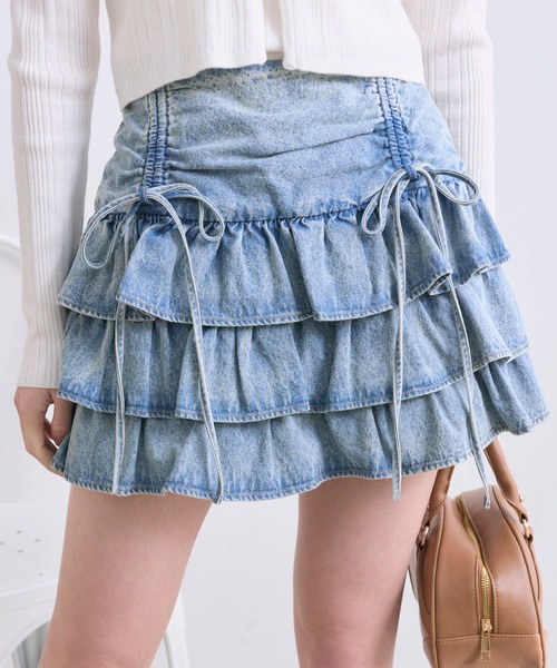 OLIVE des OLIVE（オリーブデオリーブ）の「ドロストティアードミニスカート（スカート・レディース・オフホワイト/ホワイト/ブルー系その他/チェック/ブラック系その他/スミクロ/チャコールグレー・FREE）」の16枚目の写真