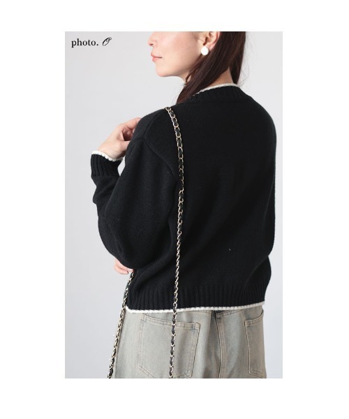 Sawa a la mode(サワアラモード)の「花ボタン配色ニットカーディガントップス(カーディガン/ボレロ・レディース・ブラック/ホワイト・FREE)」の8枚目の写真