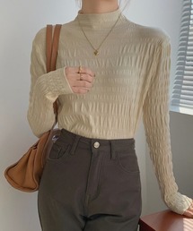 くしゅくしゅ ハイネックニット シャーリング ギャザー
