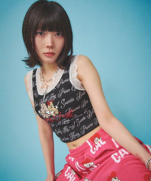 GALFY（ガルフィー）の「【GALFY/ガルフィー】ラブラブレースタンク（タンクトップ・レディース・ホワイト/スミクロ/ピンク・FREE）」の3枚目の写真