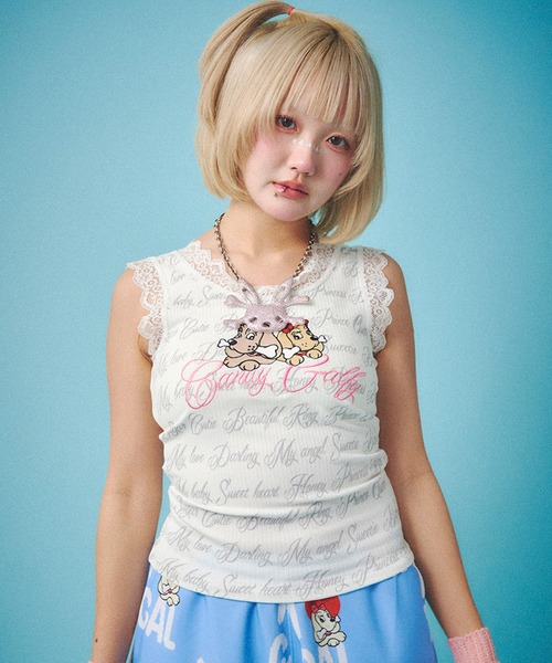 GALFY（ガルフィー）の「【GALFY/ガルフィー】ラブラブレースタンク（タンクトップ・レディース・ホワイト/スミクロ/ピンク・FREE）」の11枚目の写真