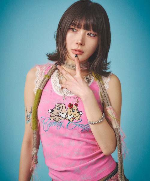 GALFY（ガルフィー）の「【GALFY/ガルフィー】ラブラブレースタンク（タンクトップ・レディース・ホワイト/スミクロ/ピンク・FREE）」の13枚目の写真