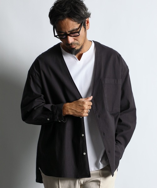 The DUFFER of ST.GEORGE(ザダファーオブセントジョージ)の「ECO FRIENDLY DYE SHIRT CARDIGAN:製品染め ニュアンスカラー シャツカーディガン(シャツ/ブラウス・メンズ・ネイビー/チャコールグレー/ダークグリーン・X-LARGE/LARGE/MEDIUM/SMALL)」の4枚目の写真