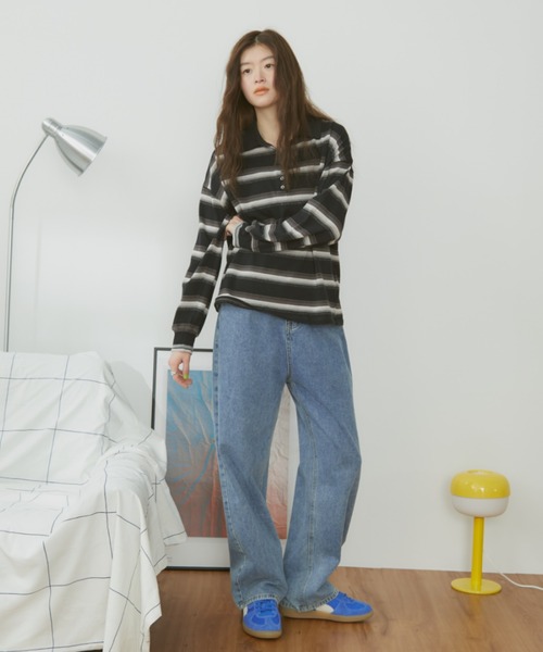 MERLOT(メルロー)の「マルチボーダーラガーシャツ(ポロシャツ・レディース・オフホワイト/ブラック・FREE)」の9枚目の写真