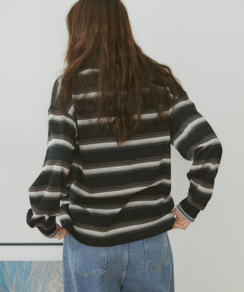 MERLOT(メルロー)の「マルチボーダーラガーシャツ(ポロシャツ・レディース・オフホワイト/ブラック・FREE)」の5枚目の写真