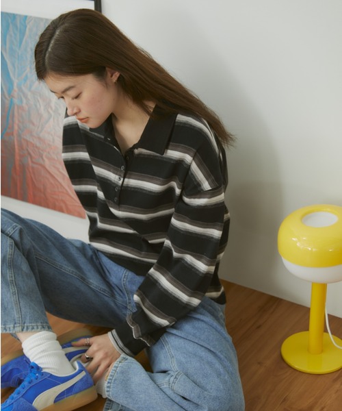 MERLOT(メルロー)の「マルチボーダーラガーシャツ(ポロシャツ・レディース・オフホワイト/ブラック・FREE)」の6枚目の写真