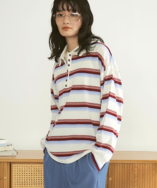 MERLOT(メルロー)の「マルチボーダーラガーシャツ(ポロシャツ・レディース・オフホワイト/ブラック・FREE)」の16枚目の写真