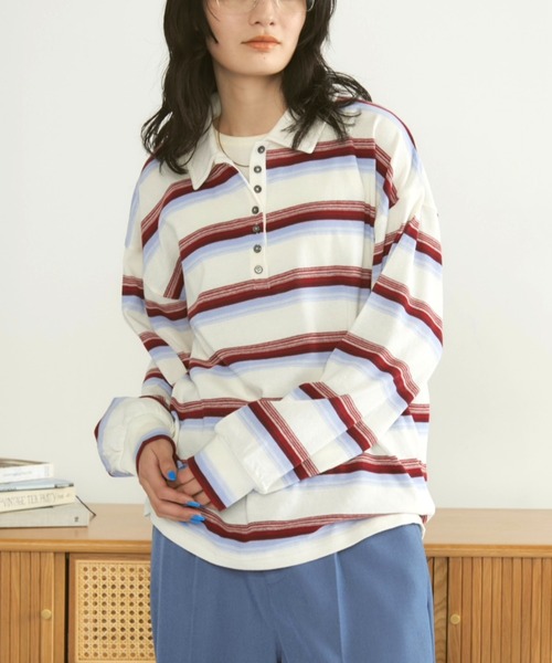 MERLOT(メルロー)の「マルチボーダーラガーシャツ(ポロシャツ・レディース・オフホワイト/ブラック・FREE)」の15枚目の写真