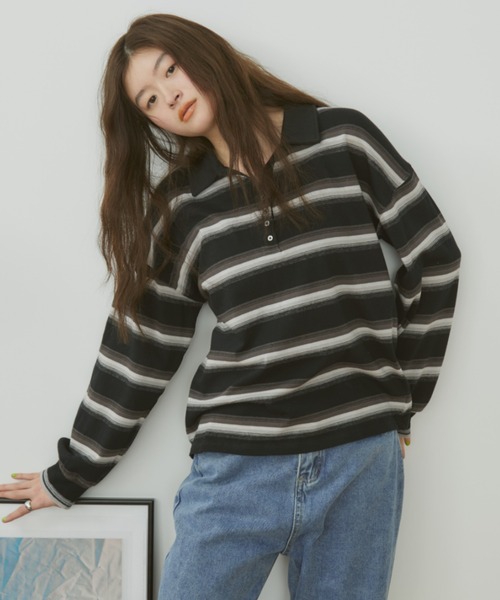 MERLOT(メルロー)の「マルチボーダーラガーシャツ(ポロシャツ・レディース・オフホワイト/ブラック・FREE)」の20枚目の写真