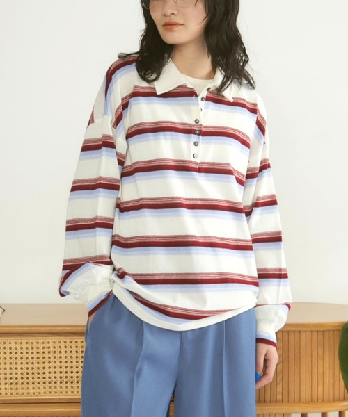 MERLOT(メルロー)の「マルチボーダーラガーシャツ(ポロシャツ・レディース・オフホワイト/ブラック・FREE)」の21枚目の写真