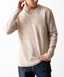 LEONARD 幾何学模様 長袖トップス 高級 レオナール LEONARD カンカン素材 カットソー 長袖