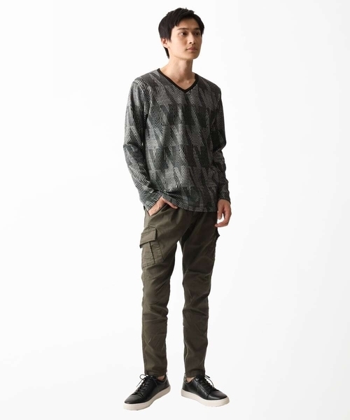 MK MICHEL KLEIN HOMME (エムケーミッシェルクランオム)の「【残りわずか/在庫限り/洗える】幾何学模様Vネックカットソー長袖(Tシャツ/カットソー・メンズ・オレンジ系その他/ベージュ/ブラック・48/51/46)」の6枚目の写真