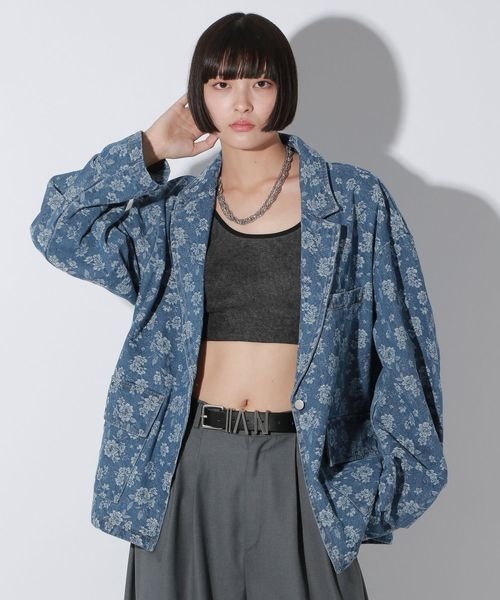 Anui(アニュイ)の「【UNISEX】フラワージャガードデニムジャケット(テーラードジャケット・レディース・ブルー/ブラック・MEDIUM)」の15枚目の写真