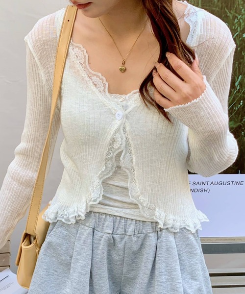 vaultroom カーディガン アイボリー Lサイズ RIBオーバーVネック