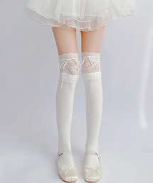 c.u.l | フラワーレース リボン ニーハイソックス レースソックス cula1128(ソックス/靴下)