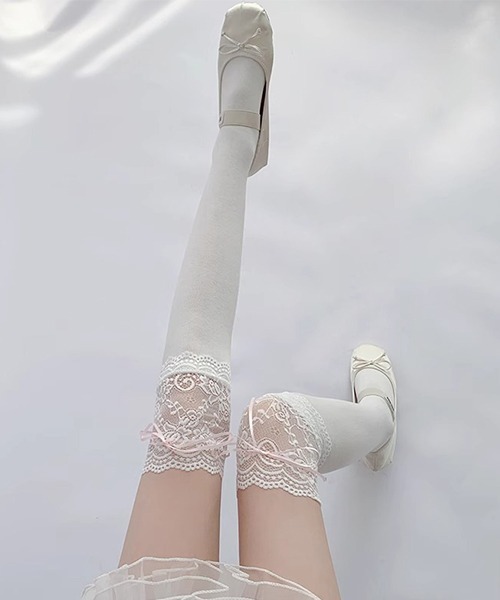 c.u.l（シーユーエル）の「フラワーレース リボン ニーハイソックス レースソックス cula1128（ソックス/靴下・レディース・ホワイト系その他2/ホワイト/ホワイト系その他・FREE）」の14枚目の写真