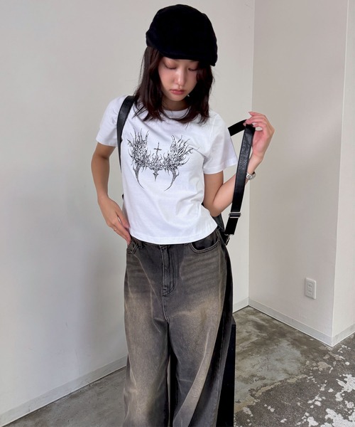 2025SS]Y2Kエンジェルウィングデザイン半袖Tシャツ（Tシャツ