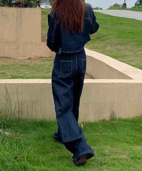 セール】襟付きシングルブレストポケット付きデニム2点