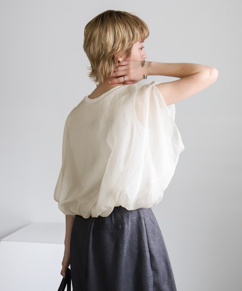 select MOCA（セレクトモカ）の「オーガンジーレイヤードトップス（シャツ/ブラウス・レディース・オフホワイト/ブラック/グレー・FREE）」の14枚目の写真