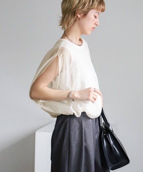 select MOCA（セレクトモカ）の「オーガンジーレイヤードトップス（シャツ/ブラウス・レディース・オフホワイト/ブラック/グレー・FREE）」の12枚目の写真