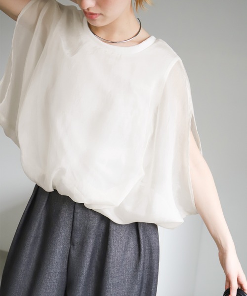 select MOCA（セレクトモカ）の「オーガンジーレイヤードトップス（シャツ/ブラウス・レディース・オフホワイト/ブラック/グレー・FREE）」の8枚目の写真