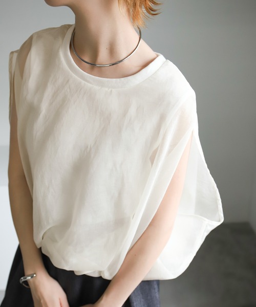 select MOCA（セレクトモカ）の「オーガンジーレイヤードトップス（シャツ/ブラウス・レディース・オフホワイト/ブラック/グレー・FREE）」の11枚目の写真