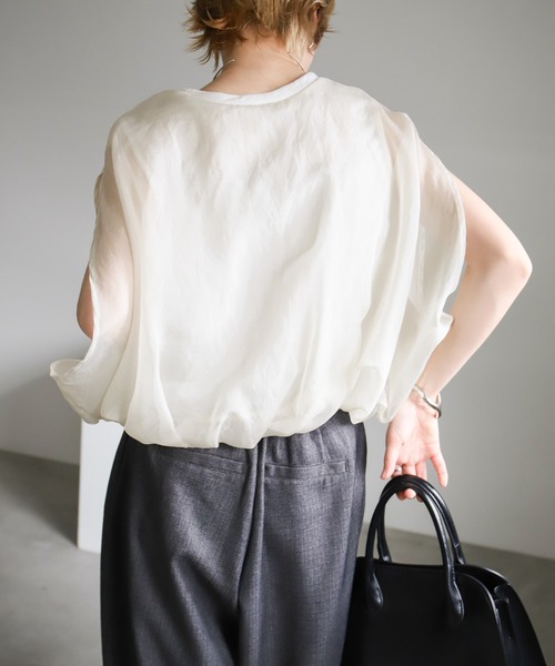 select MOCA（セレクトモカ）の「オーガンジーレイヤードトップス（シャツ/ブラウス・レディース・オフホワイト/ブラック/グレー・FREE）」の9枚目の写真