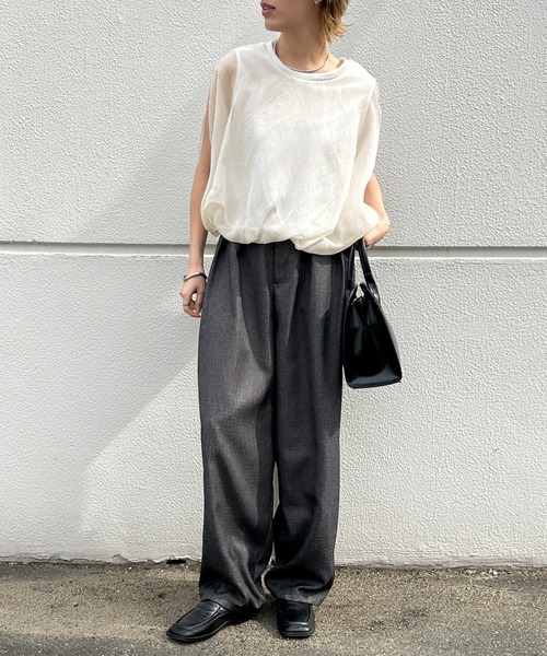 select MOCA（セレクトモカ）の「オーガンジーレイヤードトップス（シャツ/ブラウス・レディース・オフホワイト/ブラック/グレー・FREE）」の16枚目の写真