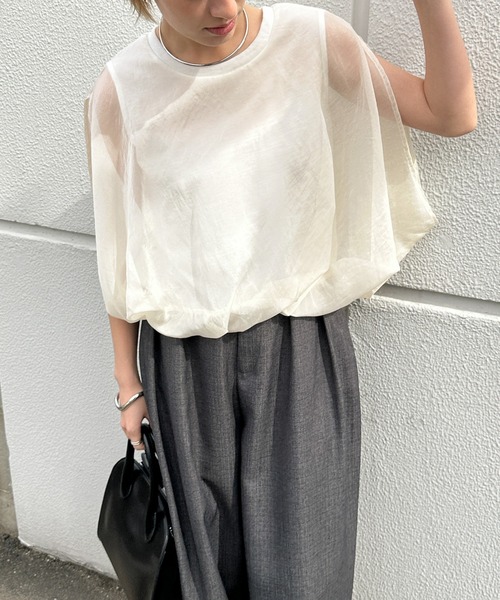 select MOCA（セレクトモカ）の「オーガンジーレイヤードトップス（シャツ/ブラウス・レディース・オフホワイト/ブラック/グレー・FREE）」の17枚目の写真