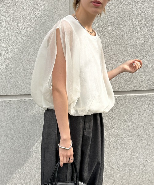 select MOCA（セレクトモカ）の「オーガンジーレイヤードトップス（シャツ/ブラウス・レディース・オフホワイト/ブラック/グレー・FREE）」の18枚目の写真