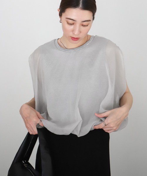 select MOCA（セレクトモカ）の「オーガンジーレイヤードトップス（シャツ/ブラウス・レディース・オフホワイト/ブラック/グレー・FREE）」の21枚目の写真