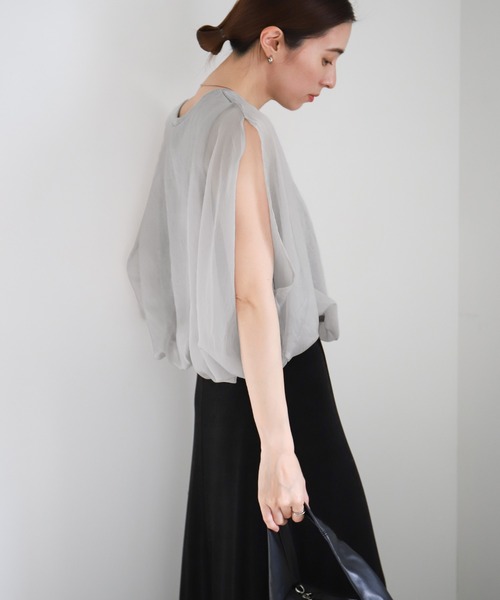 select MOCA（セレクトモカ）の「オーガンジーレイヤードトップス（シャツ/ブラウス・レディース・オフホワイト/ブラック/グレー・FREE）」の22枚目の写真