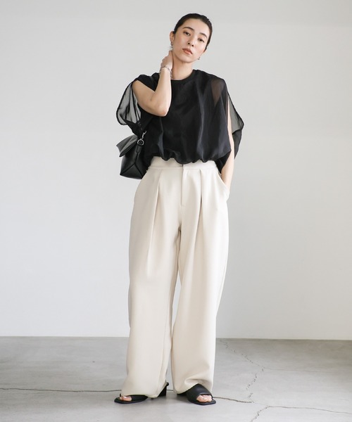 select MOCA（セレクトモカ）の「オーガンジーレイヤードトップス（シャツ/ブラウス・レディース・オフホワイト/ブラック/グレー・FREE）」の6枚目の写真