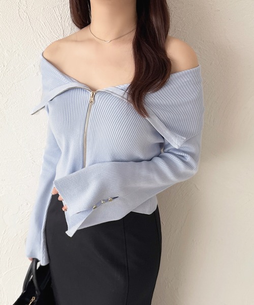 apres jour(アプレジュール)の「ダブルジップオフショルトップス(Tシャツ/カットソー・レディース・ライトブルー/ブラック/アイボリー・X-LARGE/フリー)」の10枚目の写真