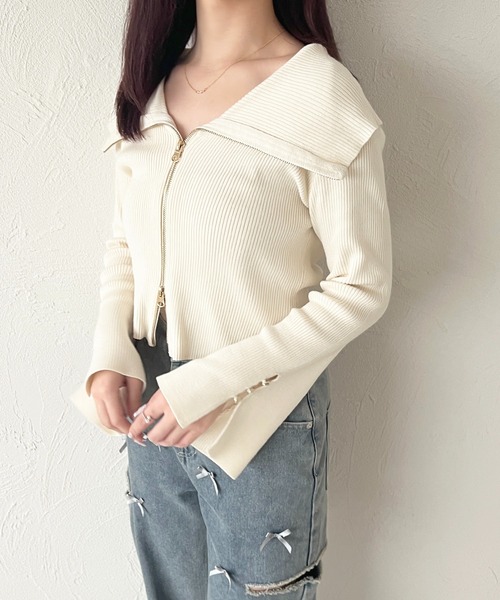 apres jour(アプレジュール)の「ダブルジップオフショルトップス(Tシャツ/カットソー・レディース・ライトブルー/ブラック/アイボリー・X-LARGE/フリー)」の7枚目の写真