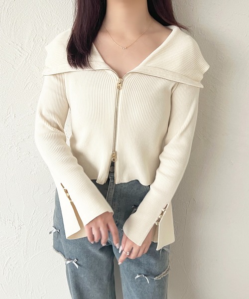 apres jour(アプレジュール)の「ダブルジップオフショルトップス(Tシャツ/カットソー・レディース・ライトブルー/ブラック/アイボリー・X-LARGE/フリー)」の15枚目の写真