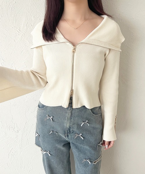 apres jour(アプレジュール)の「ダブルジップオフショルトップス(Tシャツ/カットソー・レディース・ライトブルー/ブラック/アイボリー・X-LARGE/フリー)」の16枚目の写真