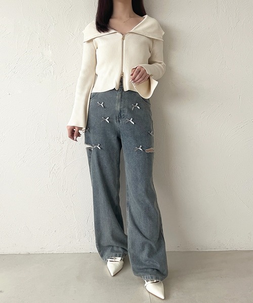 apres jour(アプレジュール)の「ダブルジップオフショルトップス(Tシャツ/カットソー・レディース・ライトブルー/ブラック/アイボリー・X-LARGE/フリー)」の17枚目の写真