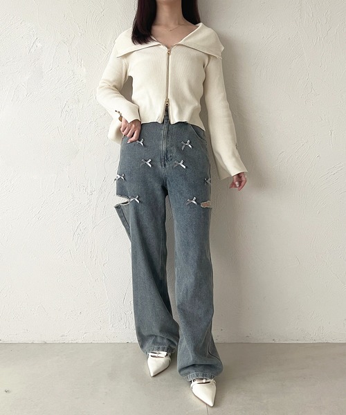 apres jour(アプレジュール)の「ダブルジップオフショルトップス(Tシャツ/カットソー・レディース・ライトブルー/ブラック/アイボリー・X-LARGE/フリー)」の18枚目の写真