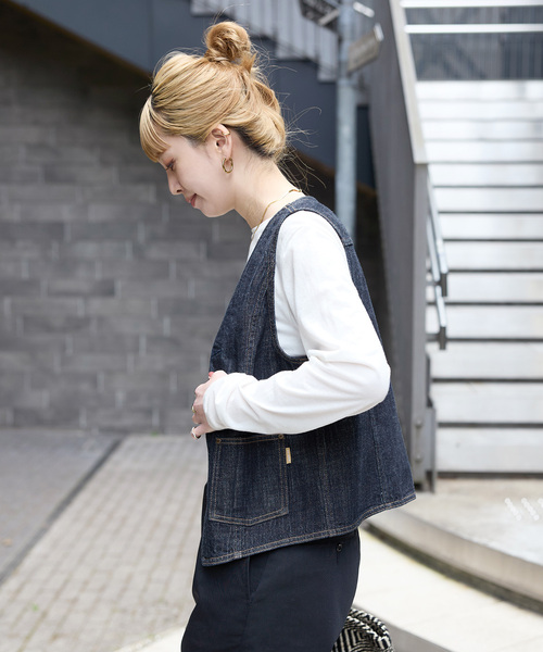 B.C STOCK(ベーセーストック)の「DU JOUR/デュ ジュール RIDING JEAN VEST(ベスト・レディース・ホワイト/ネイビー・FREE)」の21枚目の写真