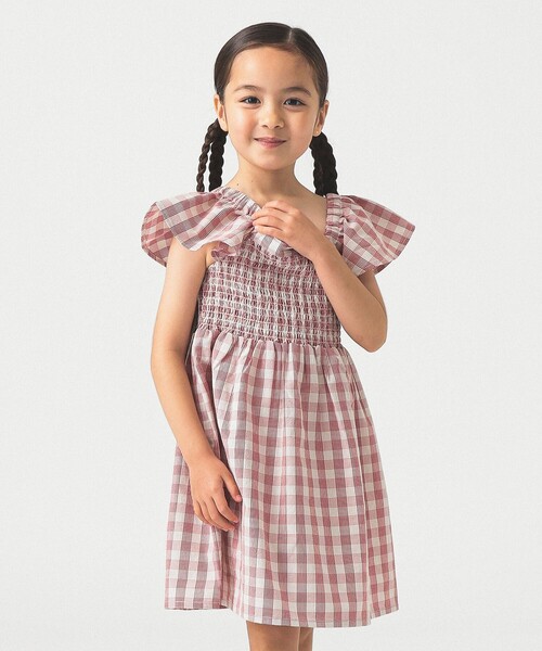 B:MING by BEAMS（ビーミングバイビームス）の「チェック シャーリング ワンピース 2025SS（100～140cm）（ワンピース・キッズ・ブルー/レッド・100/110/120/130/140）」の3枚目の写真