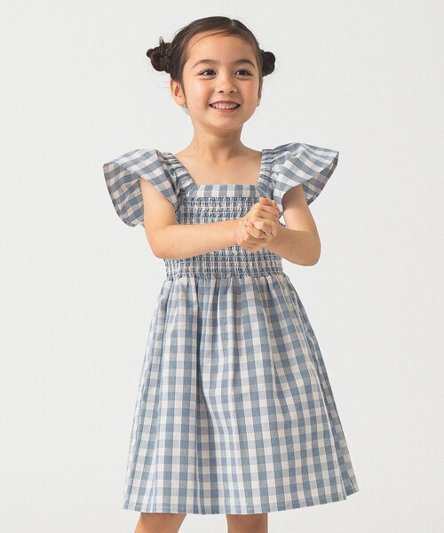 B:MING by BEAMS（ビーミングバイビームス）の「チェック シャーリング ワンピース 2025SS（100～140cm）（ワンピース・キッズ・ブルー/レッド・100/110/120/130/140）」の4枚目の写真