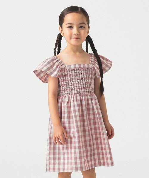 B:MING by BEAMS（ビーミングバイビームス）の「チェック シャーリング ワンピース 2025SS（100～140cm）（ワンピース・キッズ・ブルー/レッド・100/110/120/130/140）」の2枚目の写真