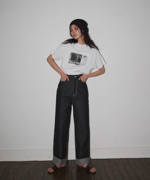 hellam（へラム）の「アソートプリントTシャツ（Tシャツ/カットソー・レディース・ホワイト×イエロー/ホワイト×ブラック/ホワイト×グレー/ベージュ/ホワイト×ブルー/ホワイト×グリーン・FREE）」の8枚目の写真