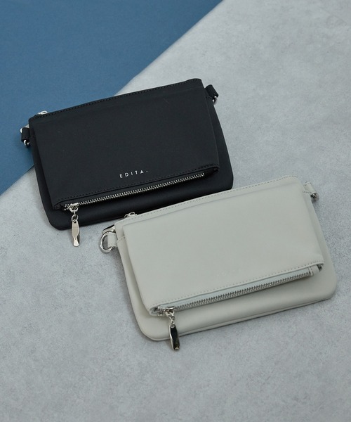 EDITA.(エディータ)の「ミニマルフラップ ポケット ショルダーバッグ 軽量 / サブバッグ(ショルダーバッグ・レディース・ライトグレー/ブラック・FREE)」の6枚目の写真