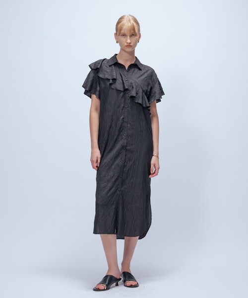 cloenc（クロエンス）の「【手洗い可】フリルワッシャーワンピース（ワンピース・レディース・ブラック/ダークグレー・02/01）」の7枚目の写真