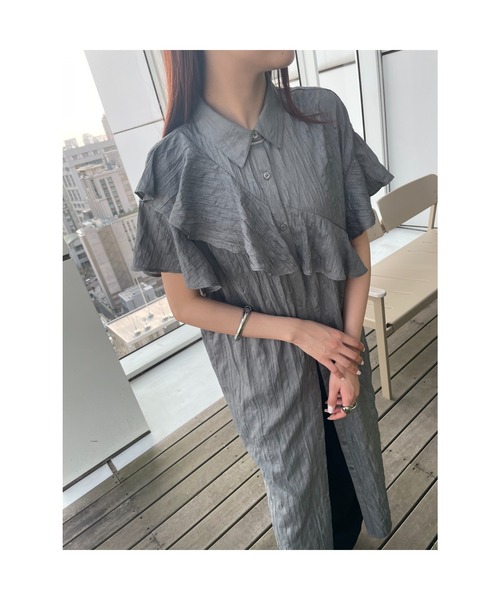 cloenc（クロエンス）の「【手洗い可】フリルワッシャーワンピース（ワンピース・レディース・ブラック/ダークグレー・02/01）」の6枚目の写真