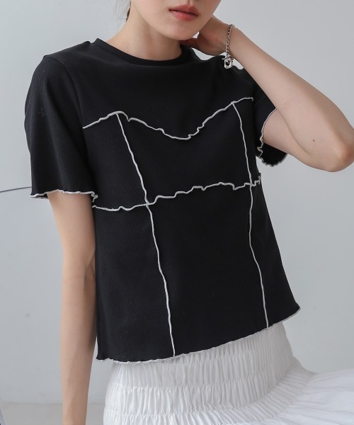 Bab(バブ)の「ビスチェライク配色メロウカットソー(Tシャツ/カットソー・レディース・チャコールグレー/ブラック/レッド/アイボリー・FREE)」の1枚目の写真