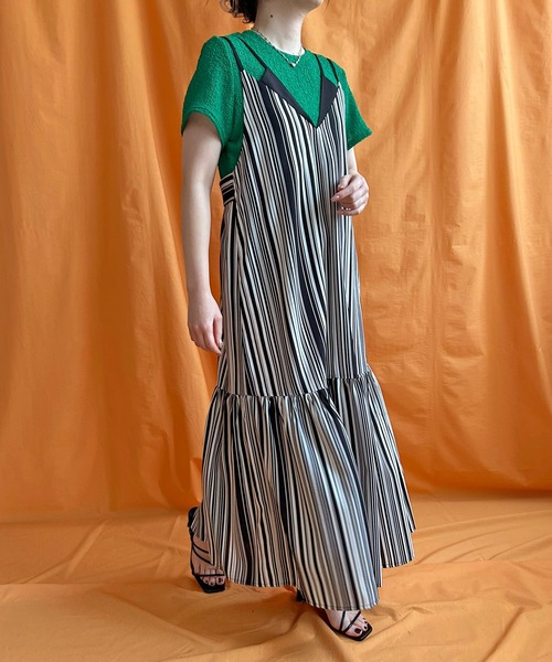 LHELBIE（レルビエ）の「ストライプキャミワンピース（ワンピース・レディース・ブラック/ライトベージュ/レッド・M）」の15枚目の写真